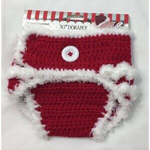 So Dorable Christmas Red White Crocheted Diaper Cover 0-6M Santa NEW
